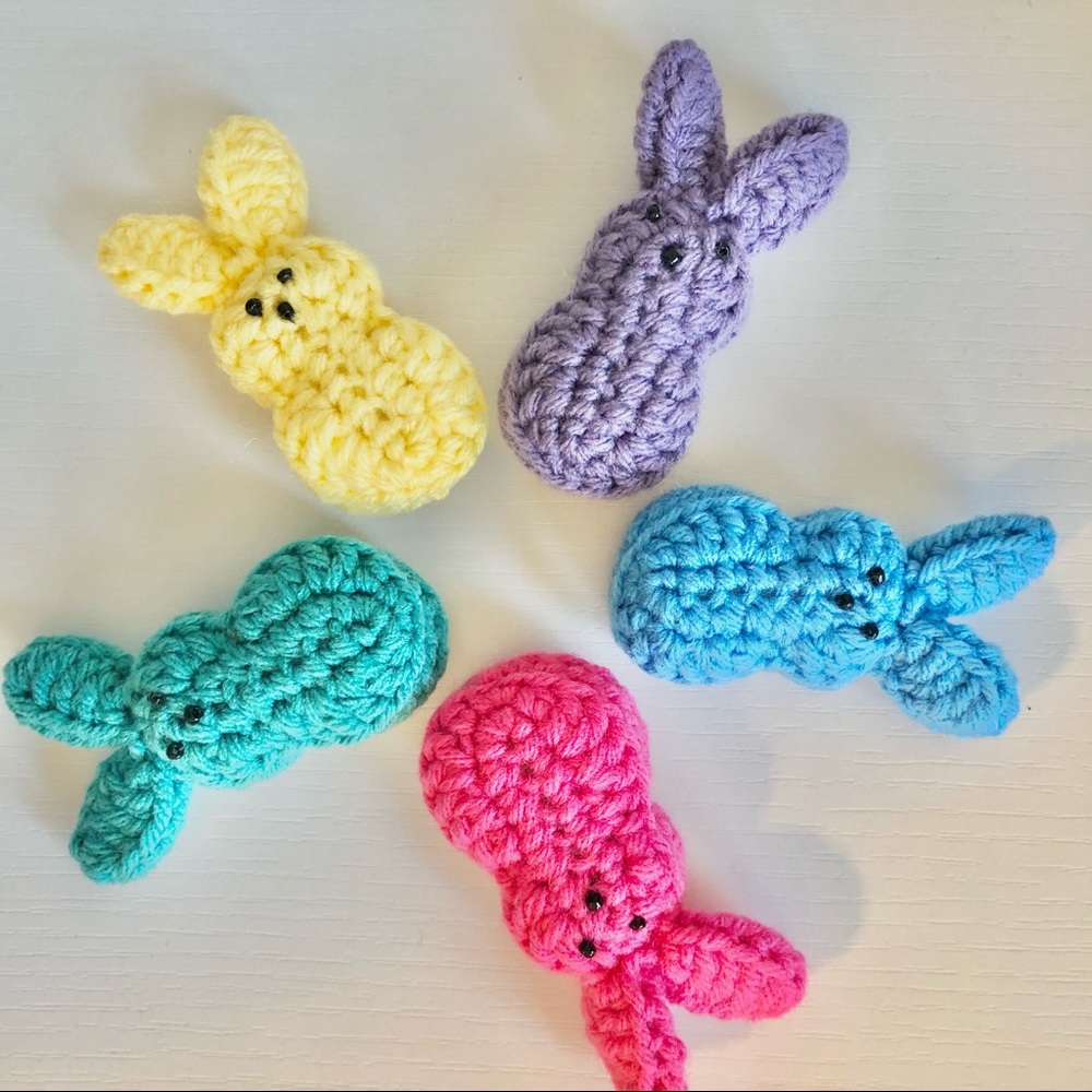 Hand Crafted Crocheted Easter Bunny Peeps handmade set of 5 stuffed animals - Picture 4 of 9